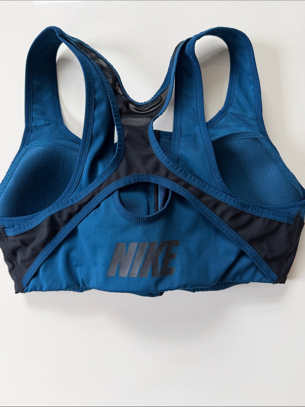 Nike Teal Blue Front-Zip Racerback Sports Bra with Black Panels - Picture 3 of 6